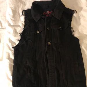 Black denim punk vest- royal bones